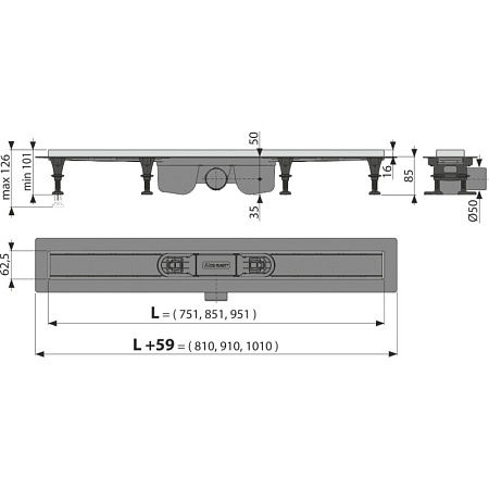 Душевой лоток AlcaPlast APZ22-750 750 с порогами, боковой выпуск
