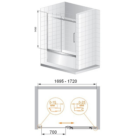 Шторка на ванну Cezares Stylus V 1 170/145 C Cr L