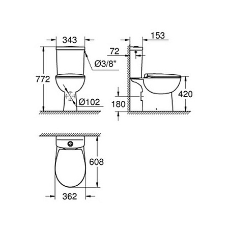 Чаша для унитаза-компакт Grohe Bau Ceramic 39347000 горизонтальный выпуск