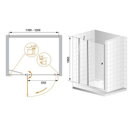 Душевая дверь в нишу Cezares Elena ELENA-B-12-120-C-Cr-L прозрачное стекло