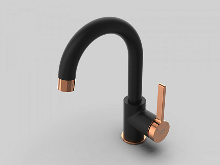 Смеситель GPD Gildo MTL165-S-R для раковины черный/розовое золото