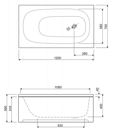 Акриловая ванна Cezares Eco ECO-120-70-40 120х70