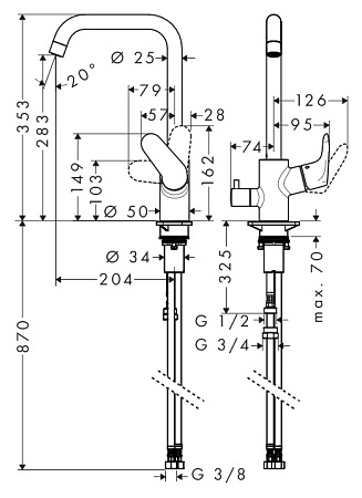 Смеситель Hansgrohe Focus E2 31823000 для кухонной мойки, хром