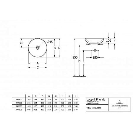 Раковина Villeroy & Boch Loop & Friends 4A450001 38х38 альпийский белый