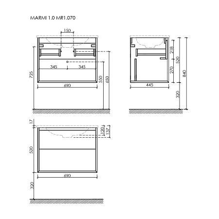 Мебель для ванной со столешницей Sancos Marmi 1.0 140 MR1.070ECH+TT140A2 дуб чарльстон/Kreman