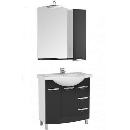 Тумба с раковиной Aquanet Асти 85 черная, 2 дверцы, 3 ящика