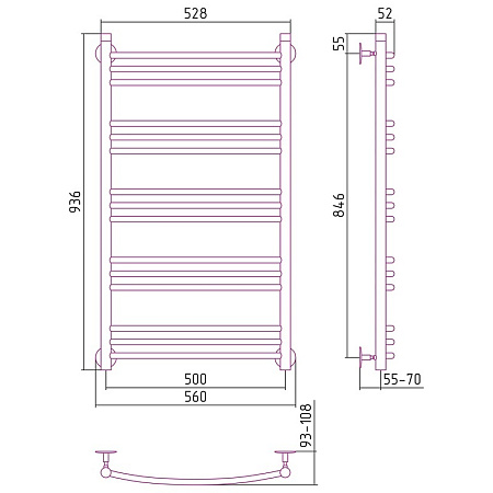 Полотенцесушитель водяной Стилье Универсал-58 100х50 хром