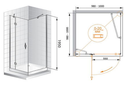 Душевой уголок Cezares Bergamo A1 100 C Cr L