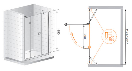 Душевая дверь в нишу Cezares Crystal CRYSTAL-B-13-30+60/60-C-Cr-L 150 L прозрачное стекло