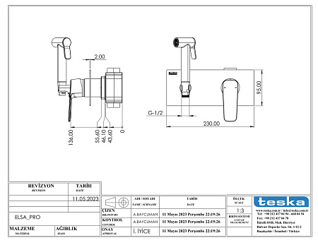 Гигиенический душ со смесителем Teska Elsa Pro BTK6406 хром