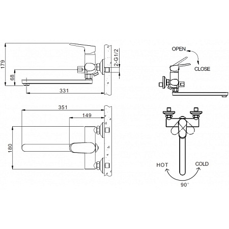 Смеситель Bravat Pure F6105161C-01A для ванны и душа хром