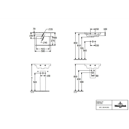 Раковина Villeroy & Boch Subway 3.0 43705001 50х40 альпийский белый