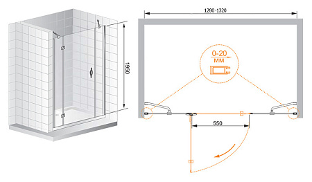 Душевая дверь в нишу Cezares Bergamo BERGAMO-W-B-13-40+60/30-C-Cr-L прозрачное стекло