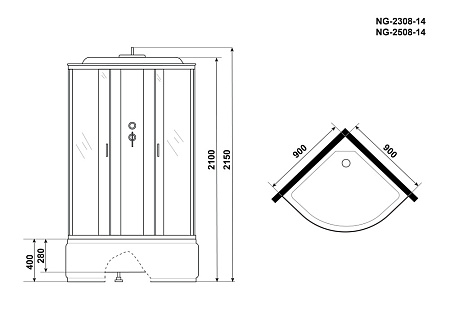 Душевая кабина Niagara Classic NG-2508-14 90x90x215 стекло тонированное/профиль серебро