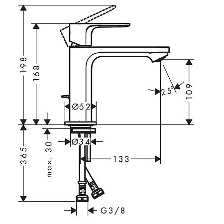 Смеситель Hansgrohe Rebris S 72517000 для раковины,со сливным гарнитуром, хром