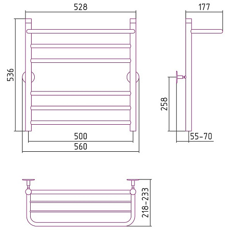 Полотенцесушитель водяной Стилье Универсал-57 60х50 с полкой, хром