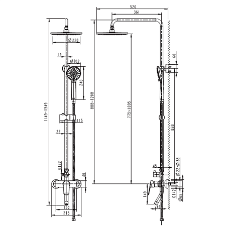 Душевая стойка Bravat Rhein F6429564BW-A-ENG черный матовый
