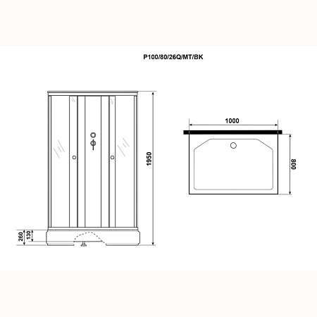 Душевая кабина Niagara Promo P100/80/26Q/MT/BK 100x80x195 матовый/белый