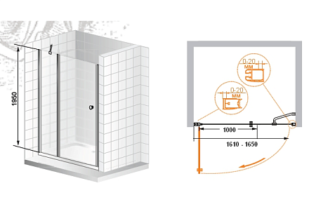 Душевая дверь в нишу Cezares Elena ELENA-B-11-100+70-C-Cr  прозрачное стекло