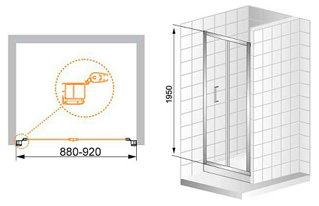 Душевая дверь в нишу Cezares Anima ANIMA-W-BS-90-C-Cr прозрачное стекло