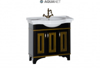 Тумба с раковиной Aquanet Валенса 100 черный краколет/золото