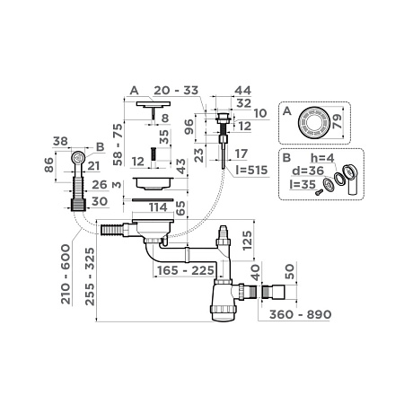 Слив-перелив для мойки Omoikiri WK-1-R-A-IN нержавеющая сталь