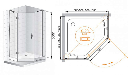 Душевой уголок Cezares Bergamo BERGAMO-P-1-100-C-Cr-L(-R)