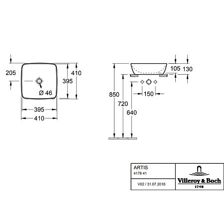 Раковина Villeroy & Boch Artis 417841BCW4 41х41 см, sencha 