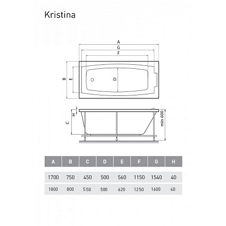 Акриловая ванна Relisan Kristina Гл000008873 170x75