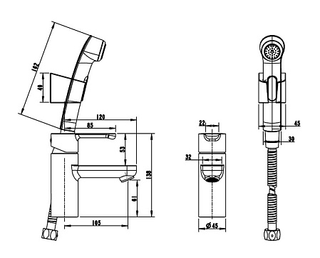 Смеситель с гигиеническим душем Bravat Stream F13783C-3 для раковины, хром