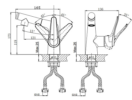 Смеситель для раковины RUSH Jawa JA0735-12 хром