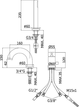 Смеситель Paffoni Light LIG047NO на борт ванны, черный матовый