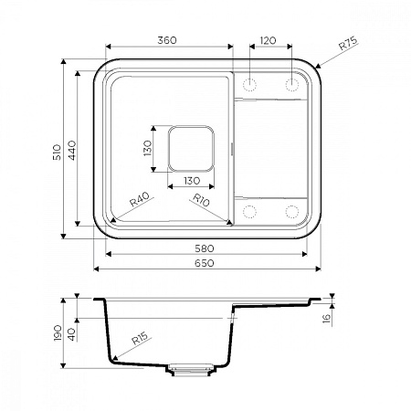 Кухонная мойка Omoikiri Tasogare 65-BL 65х51 черный
