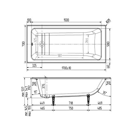 Чугунная ванна Wotte Line 170x70