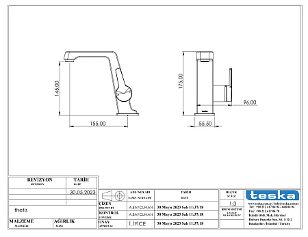 Смеситель для раковины Teska Thetis E5207 золото