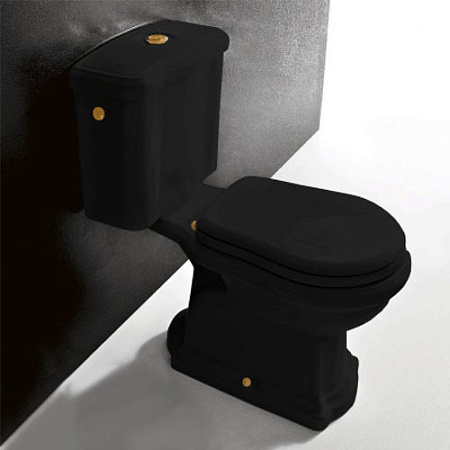 Унитаз-моноблок Kerasan Retro 101304nero горизонтальный выпуск, фурнитура золото