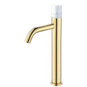 Смеситель Boheme Stick 122-G-MR-WHITE для раковины, ручка Mramor White, золото/белый мрамор