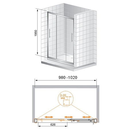 Душевая дверь в нишу Cezares Trio TRIO-BF-22-100-C-Cr 100 прозрачное стекло