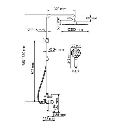 Душевая стойка WasserKRAFT Sauer A171.263.207.PG золото
