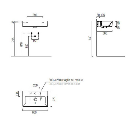 Раковина GSI Kube X 9454011 60 без отверстия под смеситель,белый