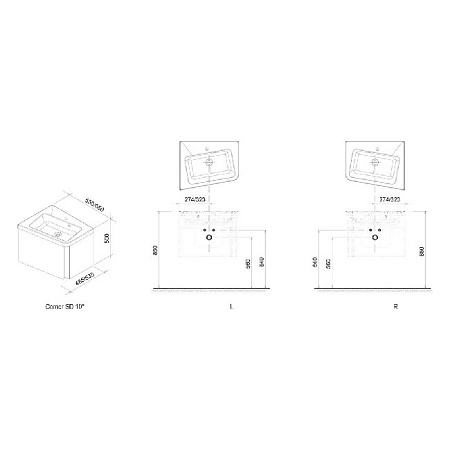 Тумба под раковину Ravak 10° SD 550 R X000000744 подвесная, тёмный орех