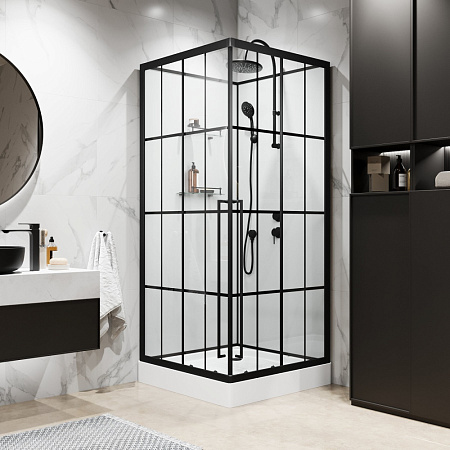 Душевая кабина Niagara Standart ST100/15QR/KL/BKT 100x100x225 черный матовый/прозрачный клетка