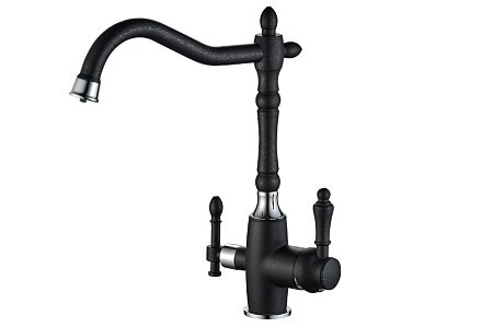 Смеситель Zorg Steel Hammer SH 812 BLACK CR для кухонной мойки/для фильтра, черный металл/хром