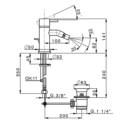 Смеситель Cisal Less New LN00055021 для биде, хром