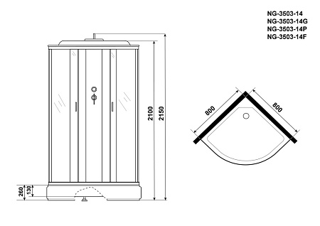 Душевая кабина Niagara Classic NG-3503-14 80x80x215 стекло тонированное/профиль серебро