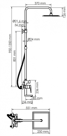 Душевая стойка WasserKRAFT A16701 черный глянец