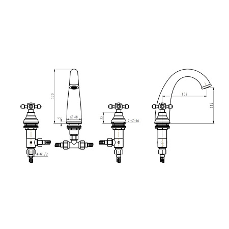 Смеситель Boheme Royal Cristal 297-Royal/CRST для раковины, золото