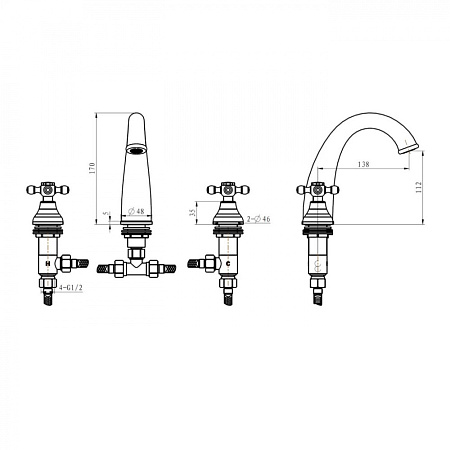 Смеситель Boheme Satine 297-ST для раковины, золото