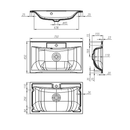 Раковина BelBagno Marino BB750/450-LV-MR-PR 75