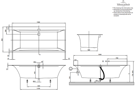 Ванна квариловая Villeroy & Boch Squaro Edge 12 UBQ190SQE2DV-01 190х90 белая